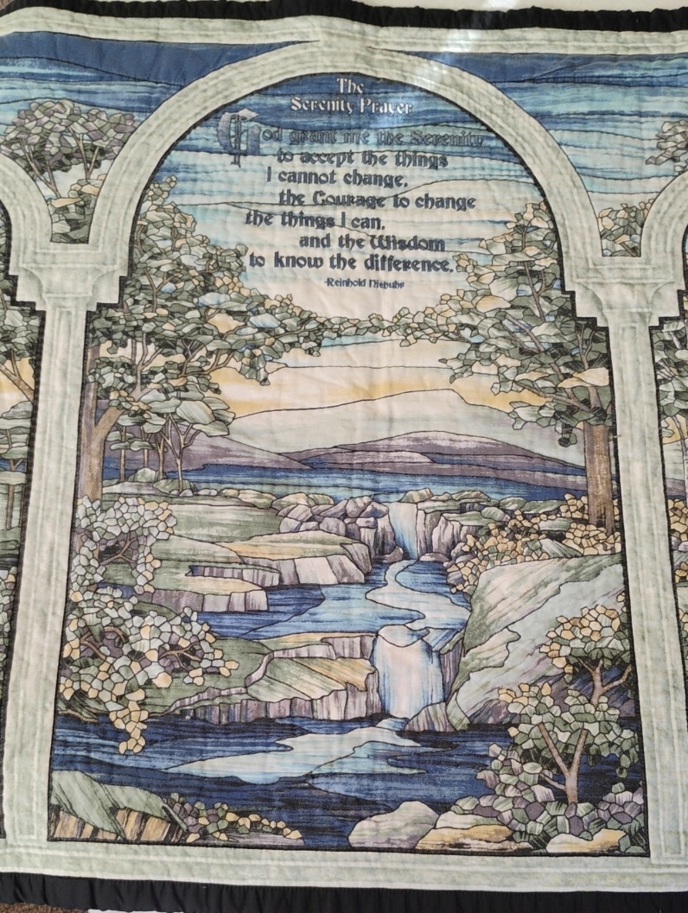 Scenic Serenity Prayer Quilted Wall Tapestry Alcoholics Anonymous 42in x 33in